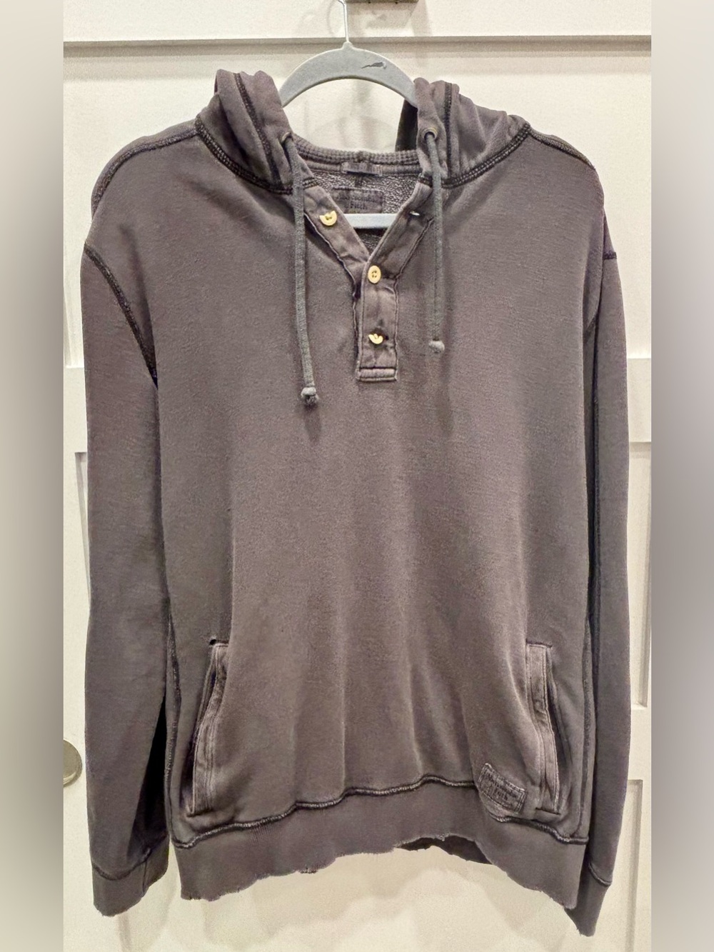 Abercrombie & Fitch Men's Garment Dyed Hooded Henley Sweatshirt - Charcoal L